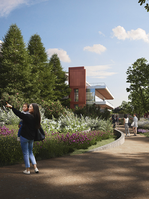 Two women on the walking trail at Berkeley Commons campus